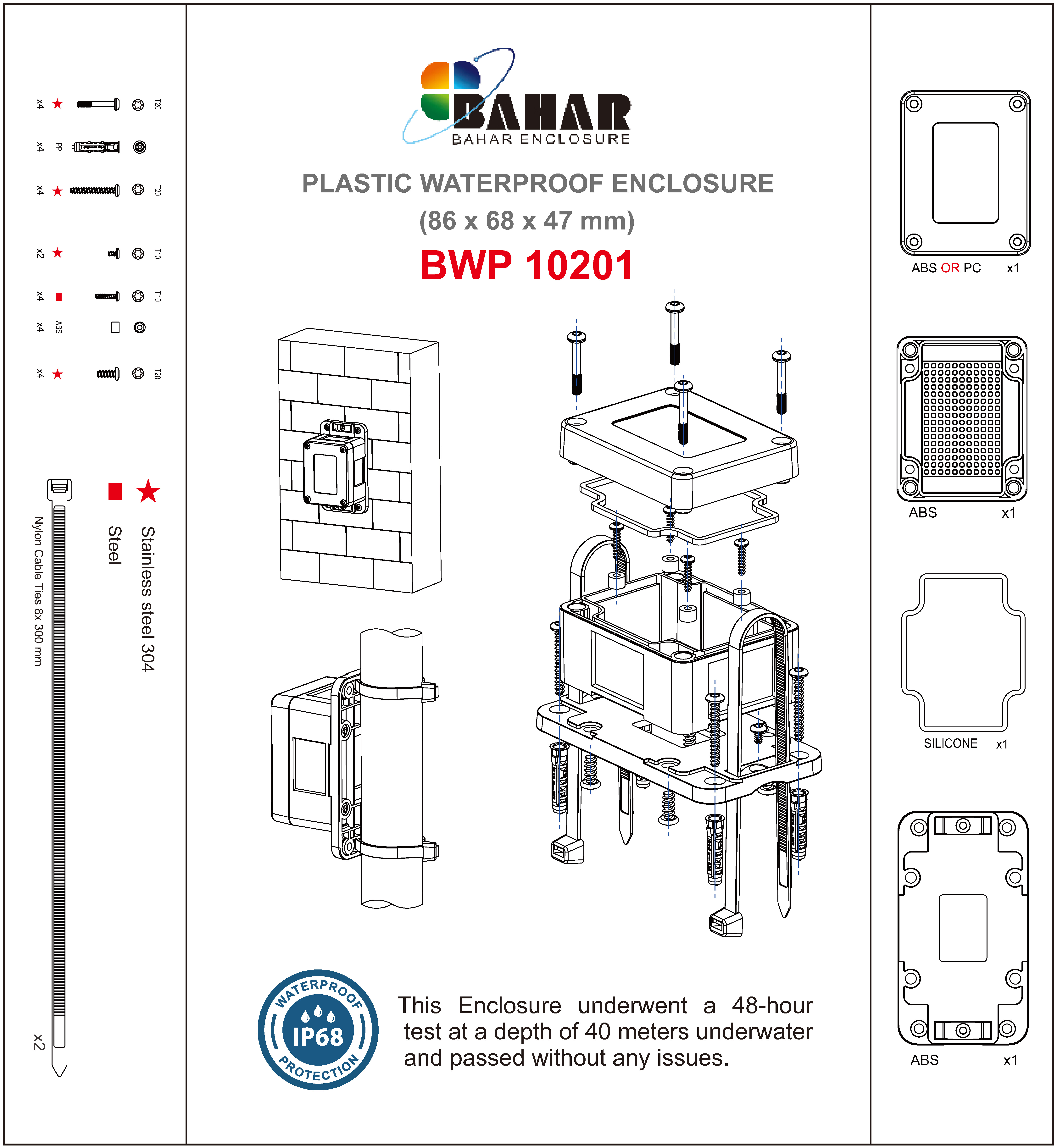 BWP 10201 IP68 Waterproof Junction Box – ABS Enclosure
