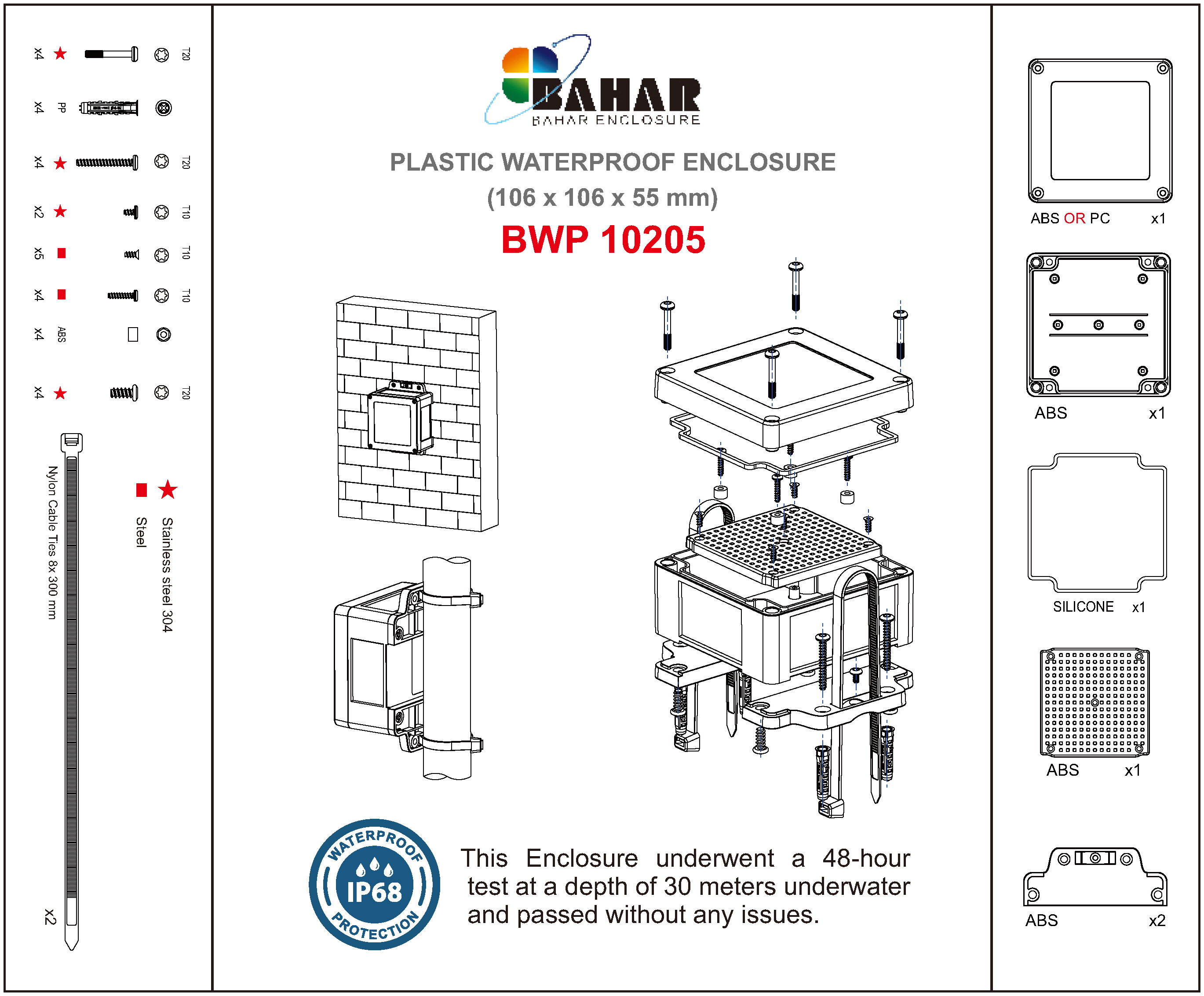 BWP 10205 IP68 Waterproof Junction Box – ABS Electrical Enclosure