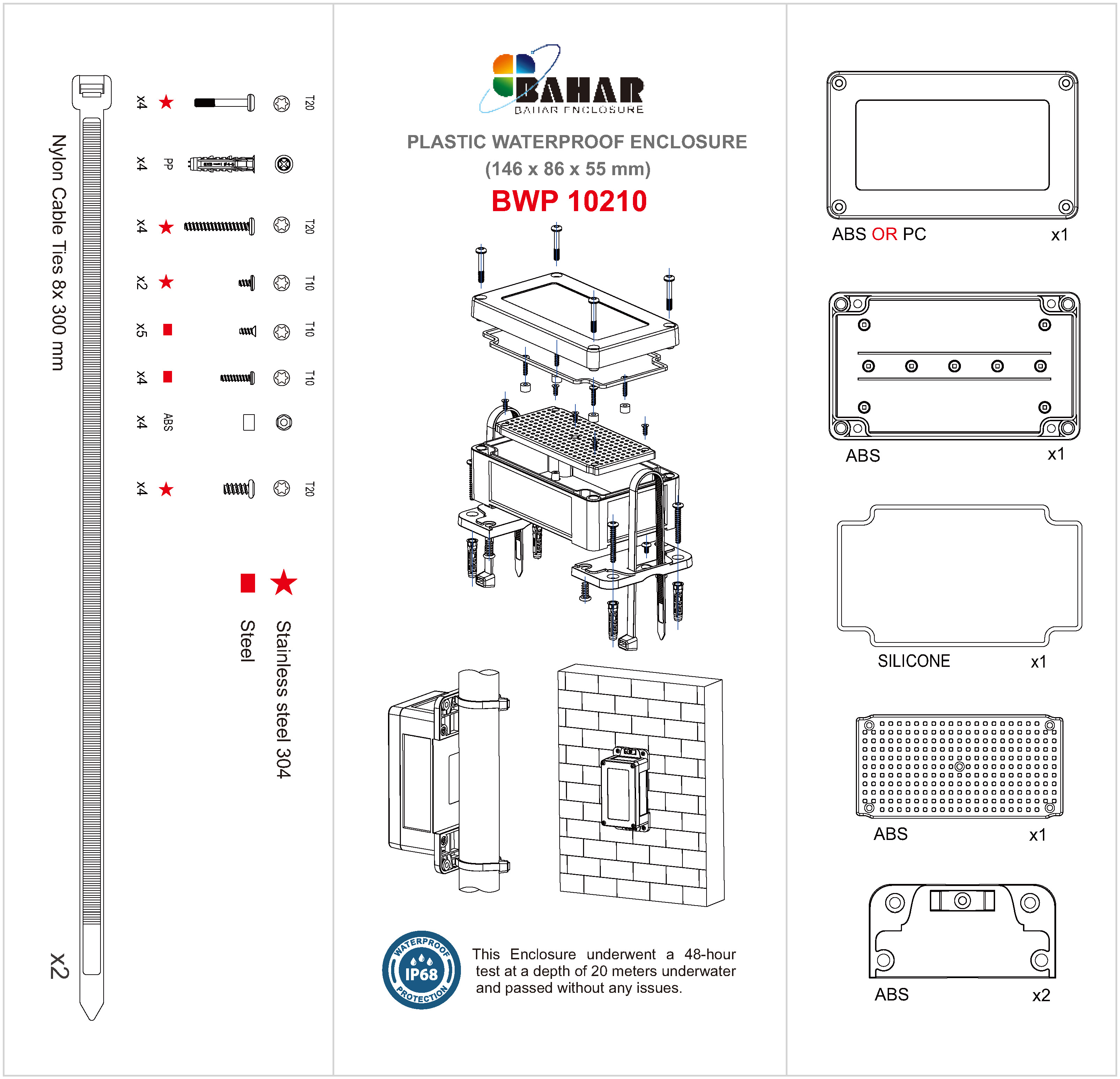 BWP 10210 IP68 Waterproof Junction Box – ABS Enclosure