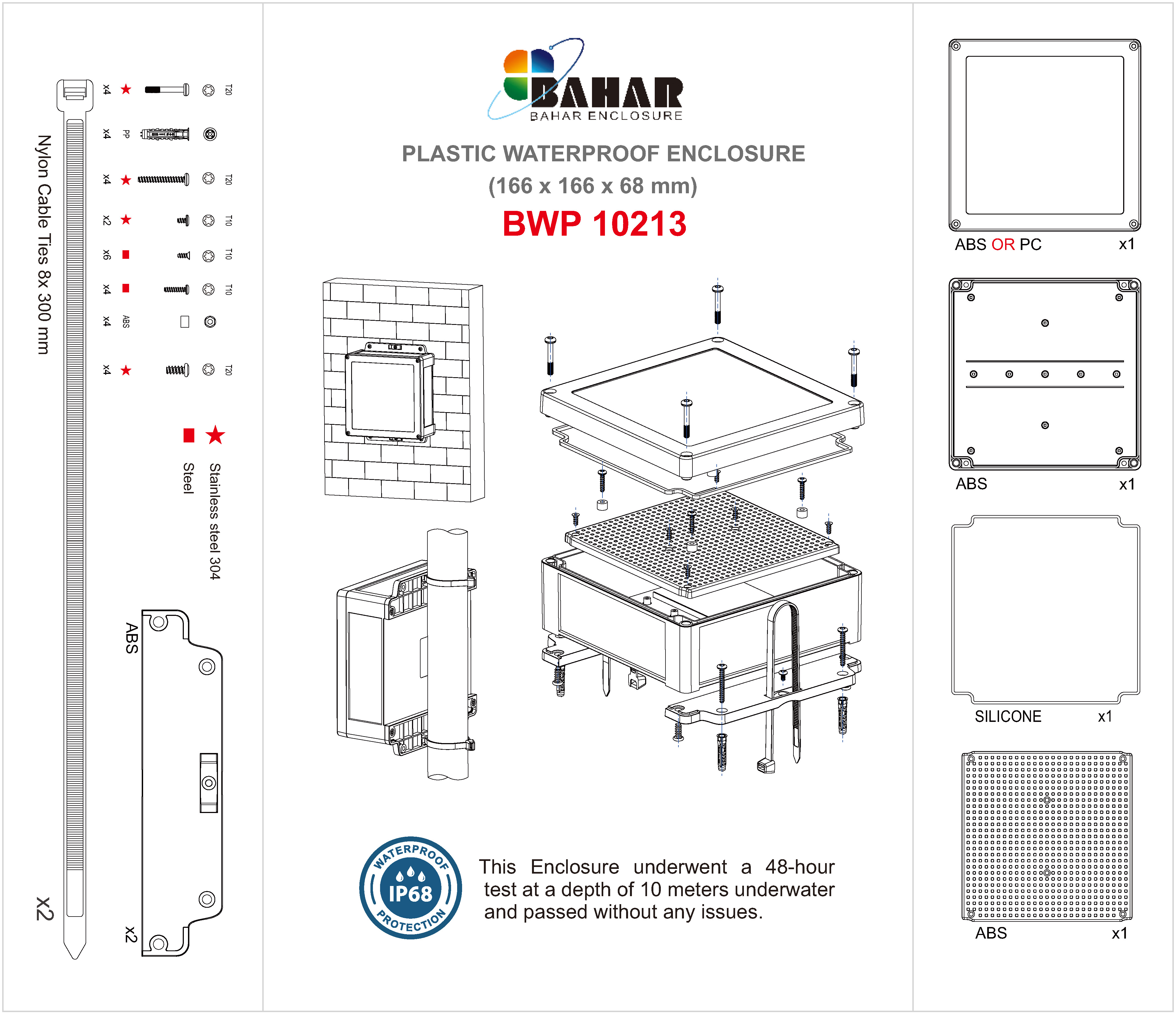 BWP 10213 IP68 Waterproof Junction Box – ABS Electrical Enclosure