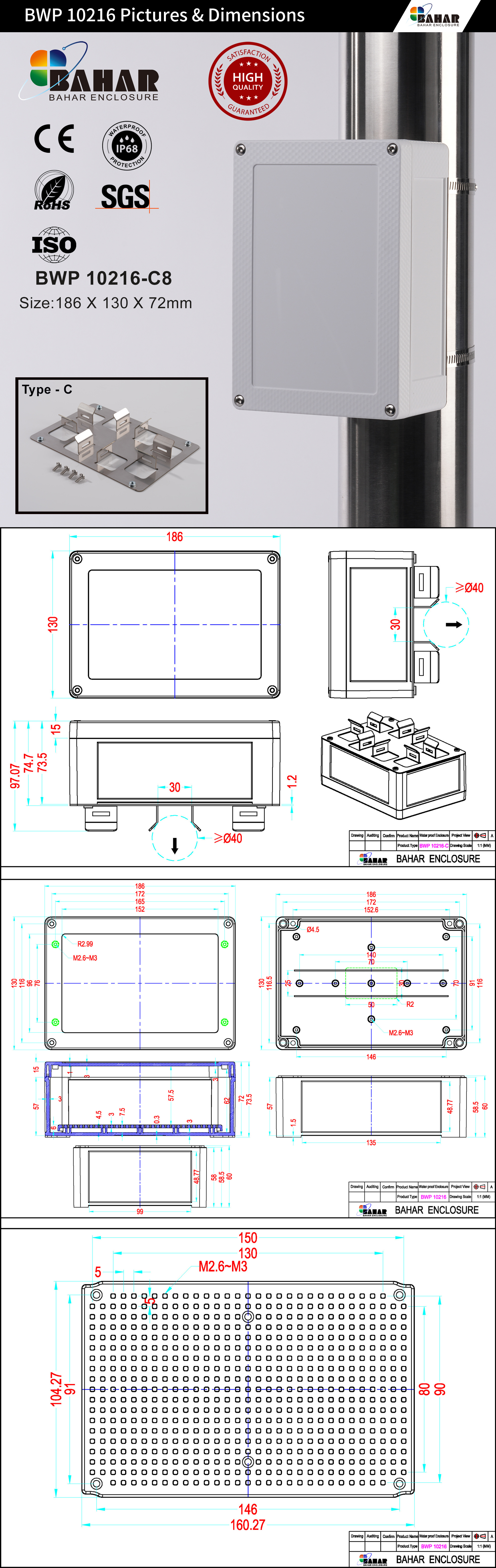 BWP 10216 IP68 Waterproof Junction Box – ABS Enclosure