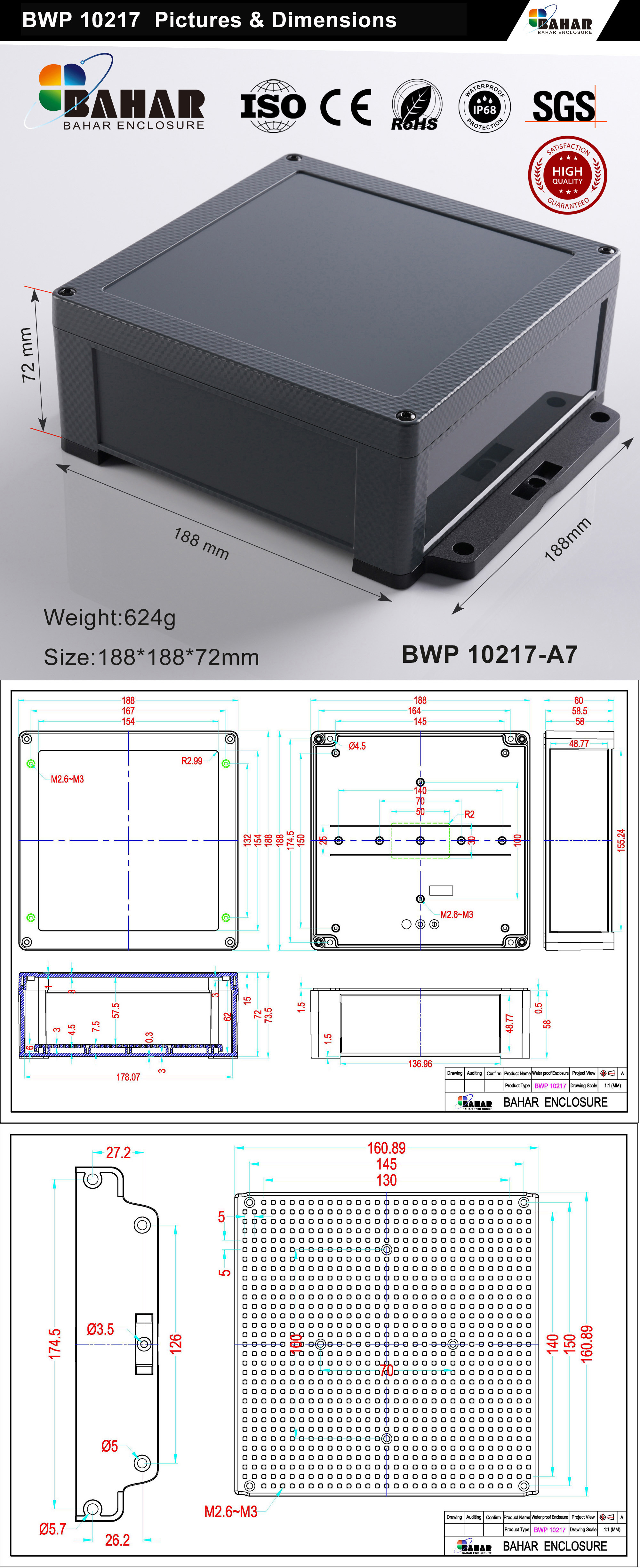 BWP 10217 Powerful IP68 Waterproof Junction Box – Large ABS Enclosure